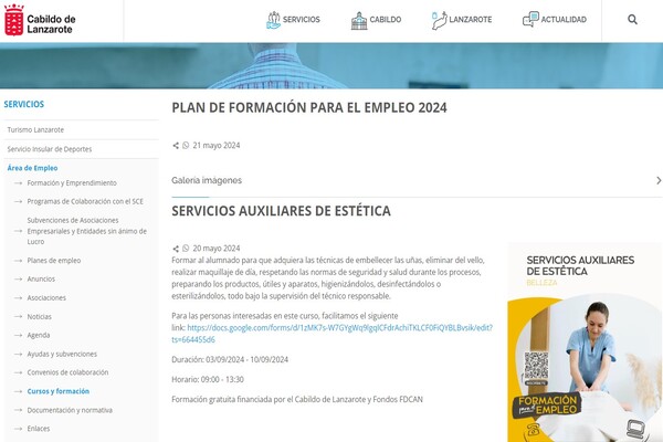 Lanzarote promueve la inserción laboral con el curso gratuito de Auxiliar de Estética