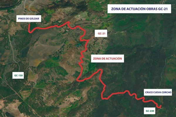 Gran Canaria cierra la carretera entre Cueva Corcho y Pinos de Gáldar para realizar obras que afiancen la seguridad de la vía