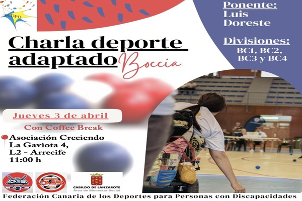 Luis Doreste ofrecerá el 3 de abril una charla sobre boccia en la Asociación Social Creciendo, en Arrecife