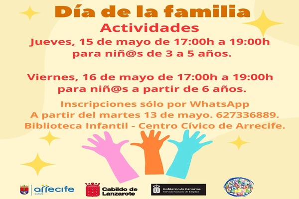 Arrecife celebra el Día Internacional de las Familias este jueves 15 en la Biblioteca Municipal del Centro Cívico