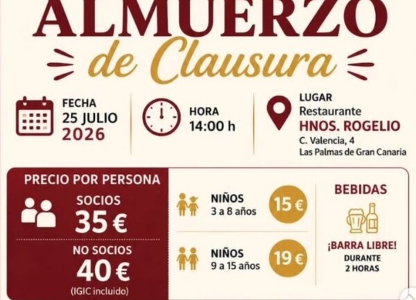ASOR Las Palmas celebrará su Almuerzo de Hermandad el 25 de julio Cartel del almuerzo de hermandad de ASOR Las Palmas